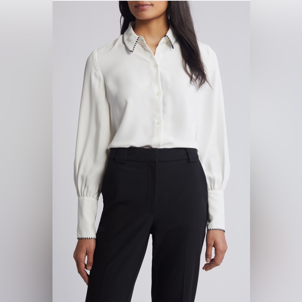 NWOT Halogen Embroidered Button-Up Shirt Size S $90